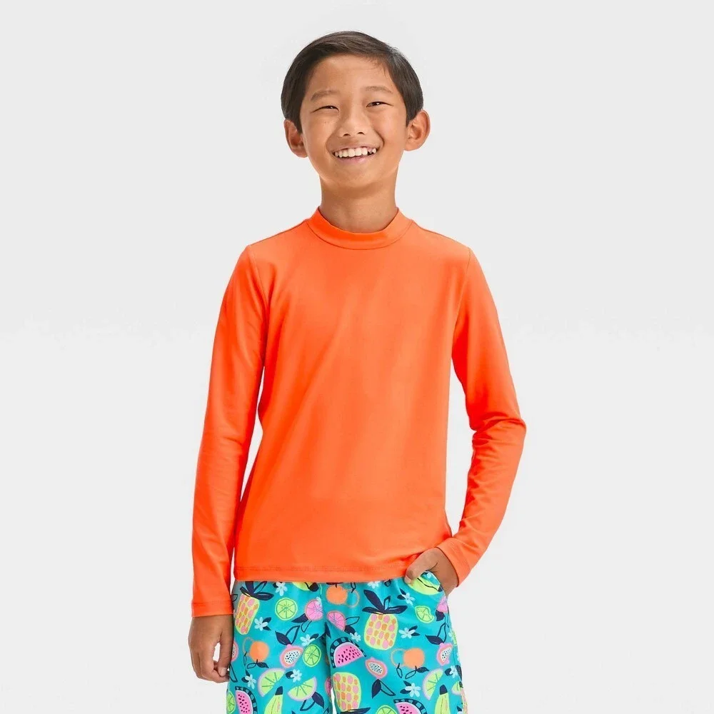 Boys Long Sleeves Solid Rash Guard Top - Cat & Jack Orange Size Medium 8